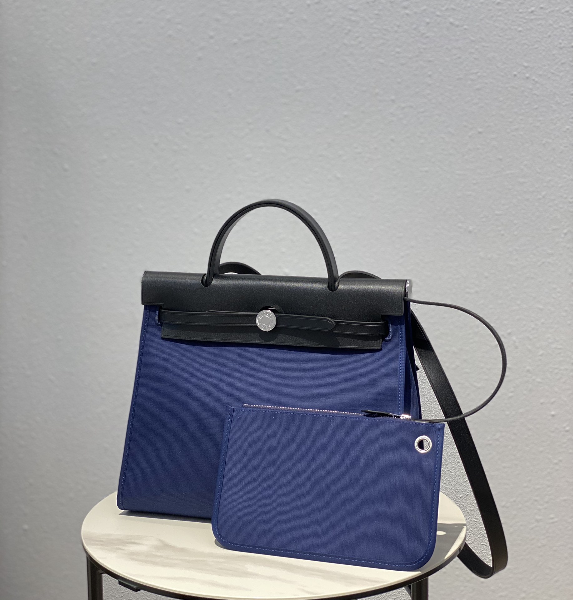 Hermes Herbag Zip 31 Handbag Shoulder Bag In Blue/Black